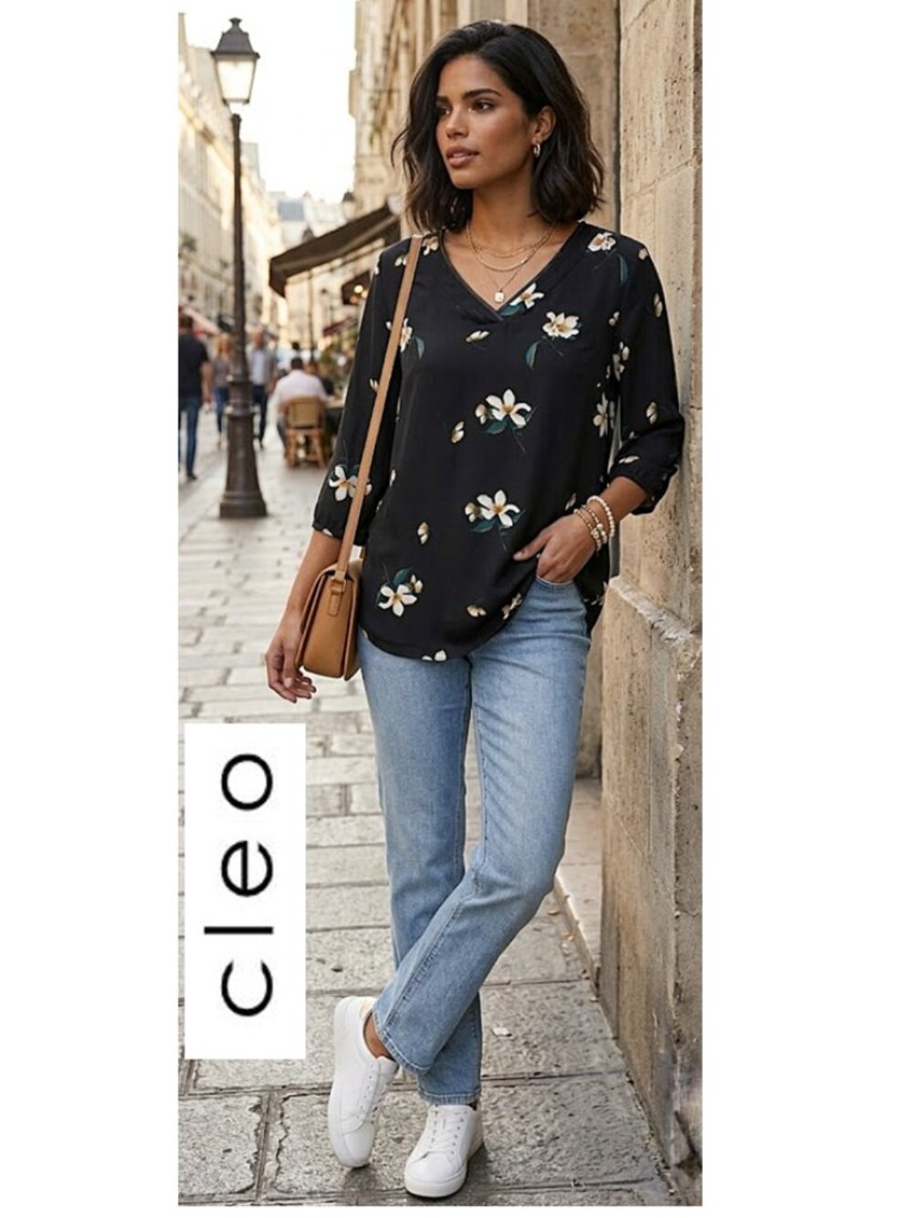 (3 for $30) CLEO - Black floral long sleeve blouse